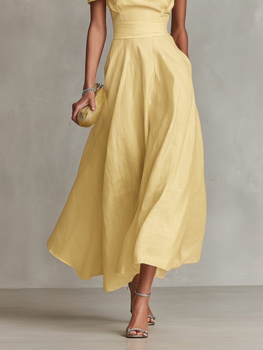 Olive | One-Shoulder Pleated Midi Dress