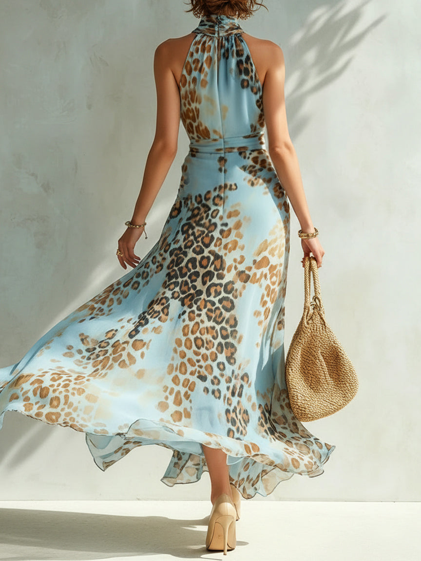 Desiree | Leopard Print Halter Neck Maxi Dress