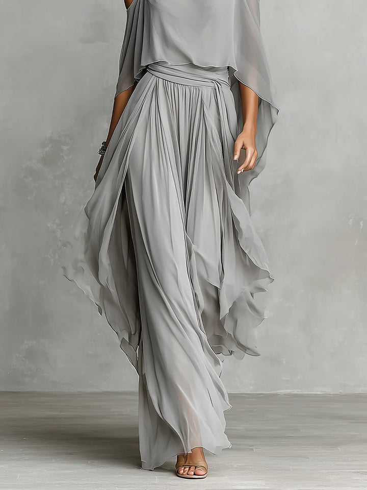 Isabella | Cold-Shoulder Drape Top & Flowing Chiffon Trouser Set
