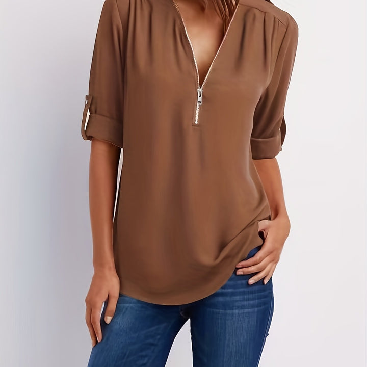 Laurel | Women's V-Neck Zip Blouse