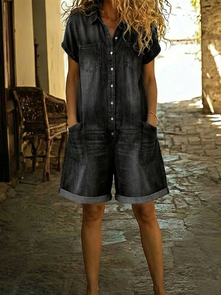 Paola | Button-Front Denim Short Jumpsuit