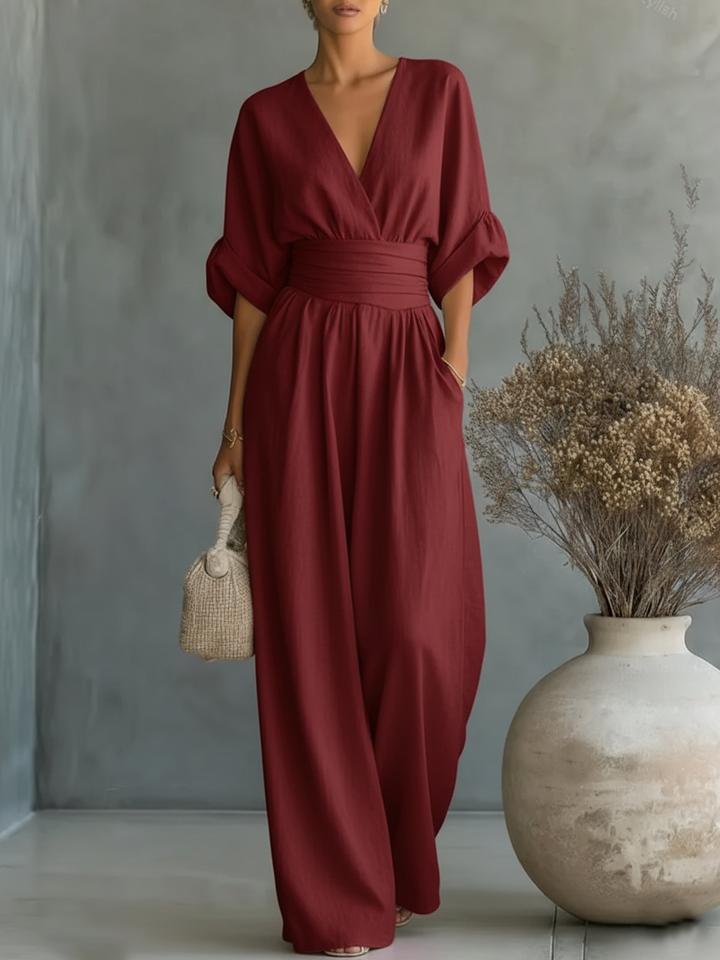 Rachel | Wrap V-Neck Obi-Waist Wide-Leg Jumpsuit