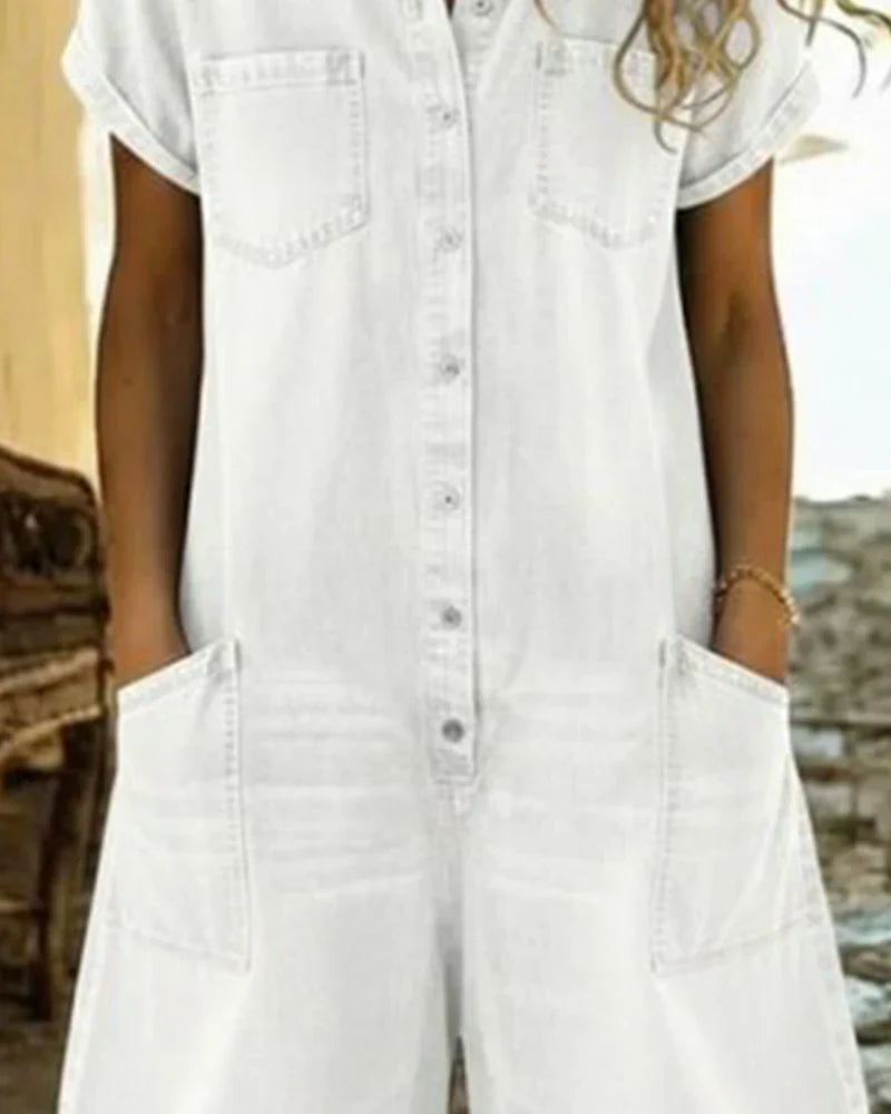 Paola | Button-Front Denim Short Jumpsuit