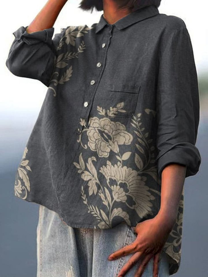Sarah Botanical Print Relaxed Button-Down Blouse