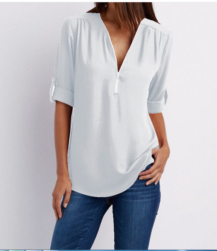 Laurel | Women's V-Neck Zip Blouse