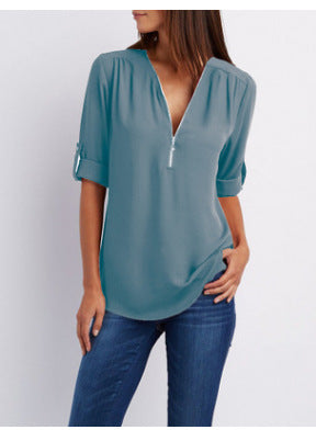 Laurel | Women's V-Neck Zip Blouse