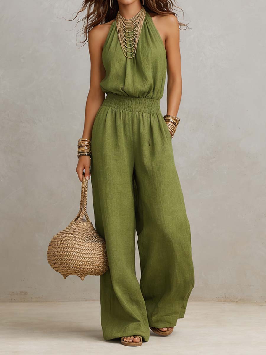 Valeria | Gathered Halter Wide-Leg Jumpsuit