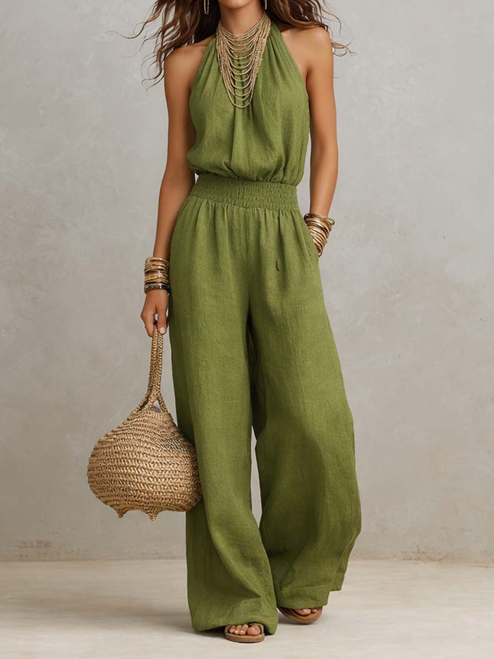 Valeria | Gathered Halter Wide-Leg Jumpsuit