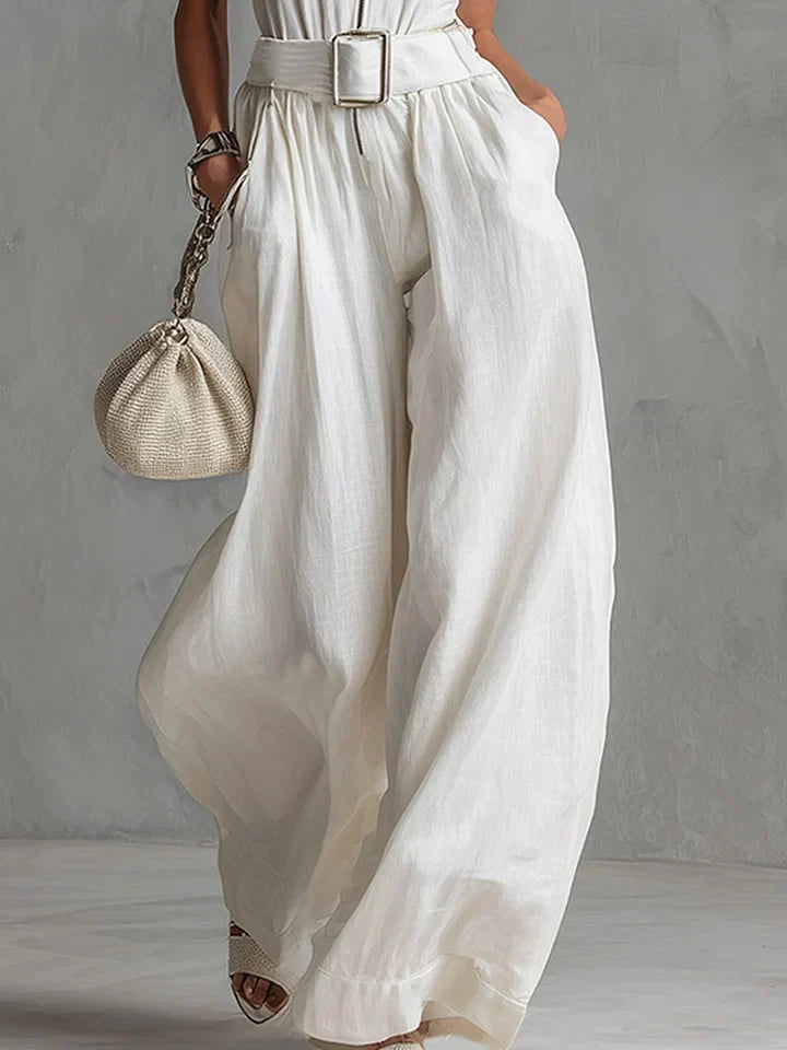 Rosalie | Belted Halter Neck Wide-Leg Jumpsuit