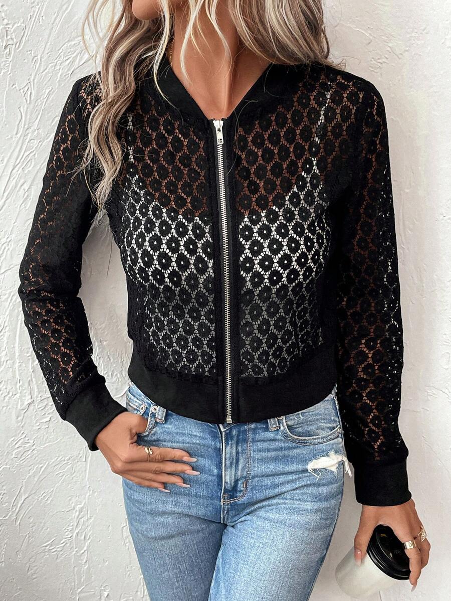 Claire Knit Lace Sheer Bomber Jacket