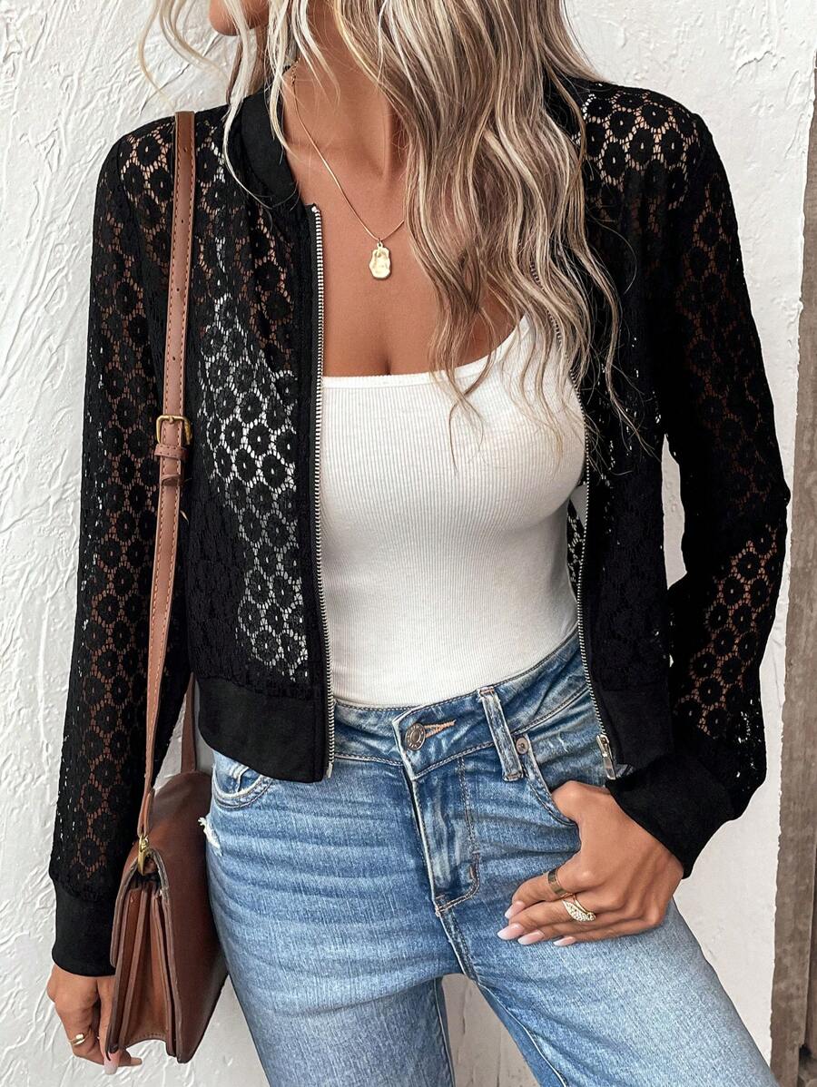 Claire Knit Lace Sheer Bomber Jacket