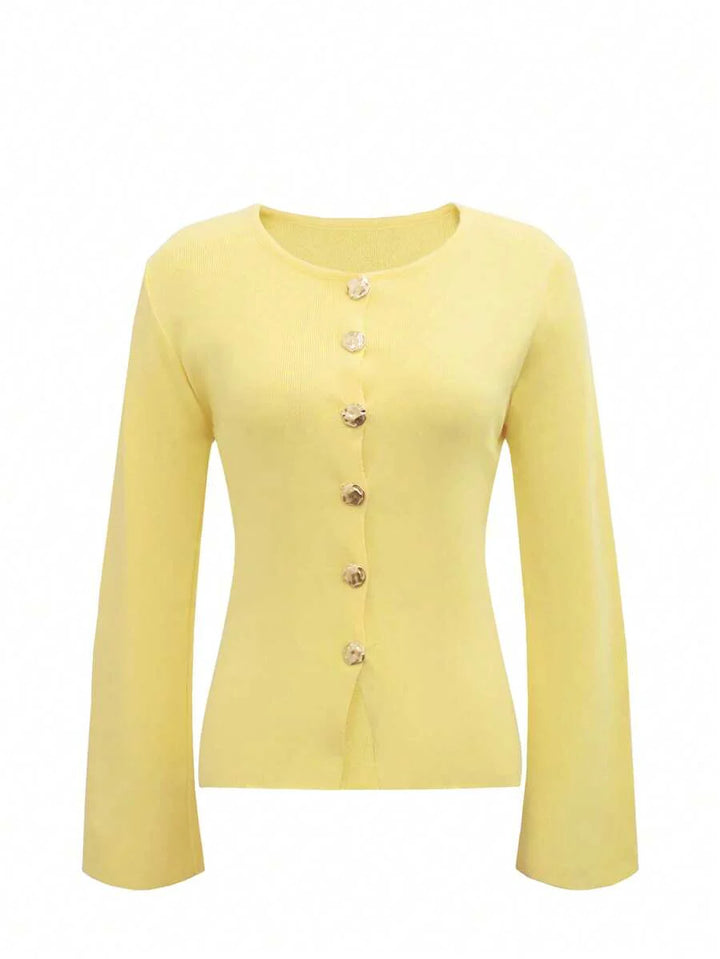 Elizabeth Slim-Fit Non-Woven Cardigan with Decorative Hardware