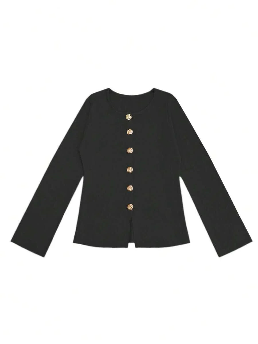 Elizabeth Slim-Fit Non-Woven Cardigan with Decorative Hardware