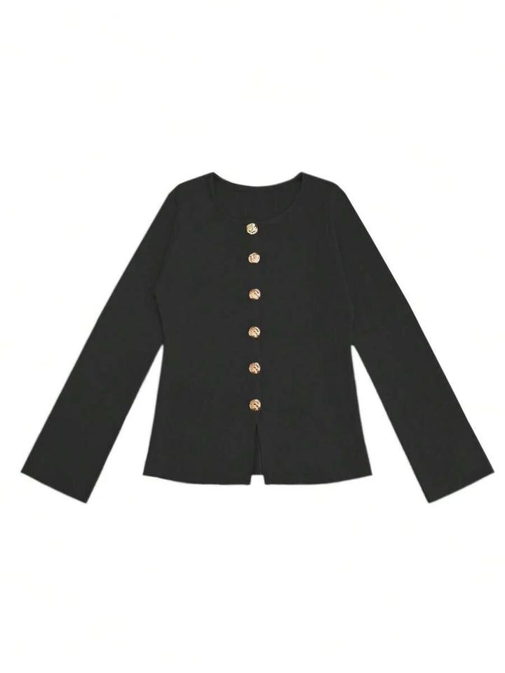 Elizabeth Slim-Fit Non-Woven Cardigan with Decorative Hardware
