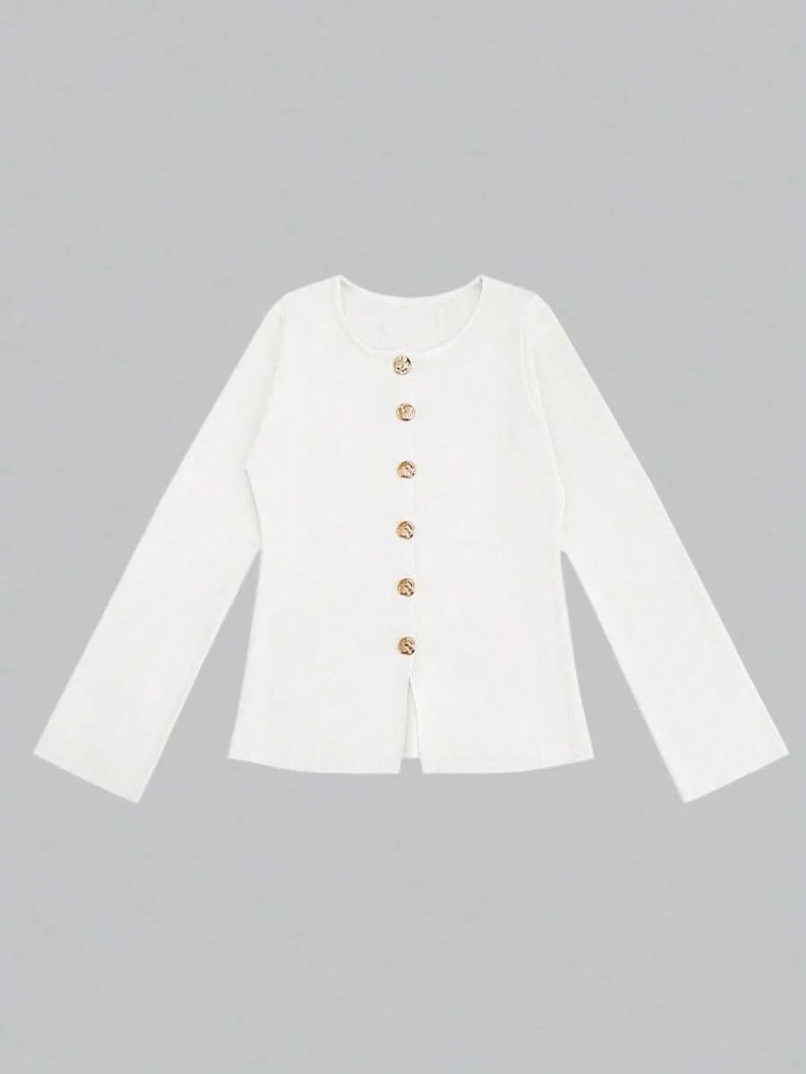 Elizabeth Slim-Fit Non-Woven Cardigan with Decorative Hardware