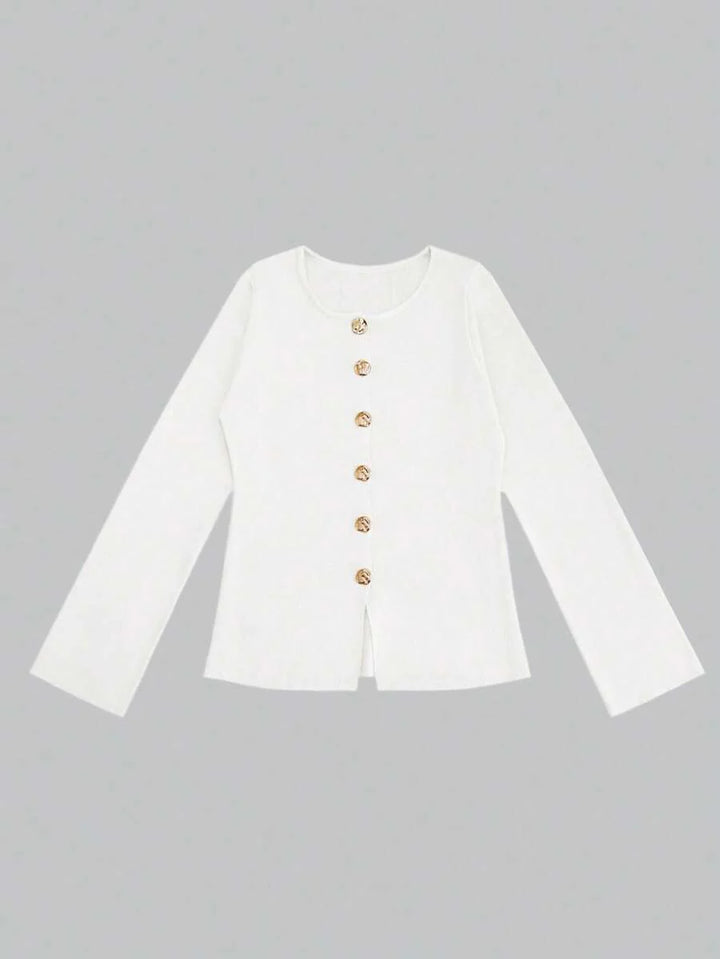 Elizabeth Slim-Fit Non-Woven Cardigan with Decorative Hardware
