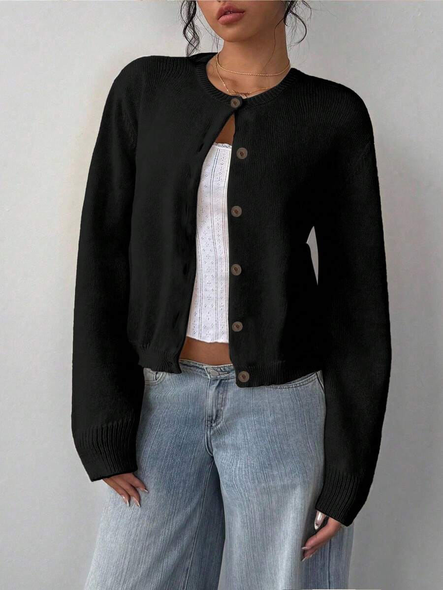 Amelia Fine Knit Button-Front Cardigan