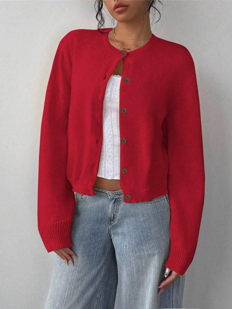 Amelia Fine Knit Button-Front Cardigan