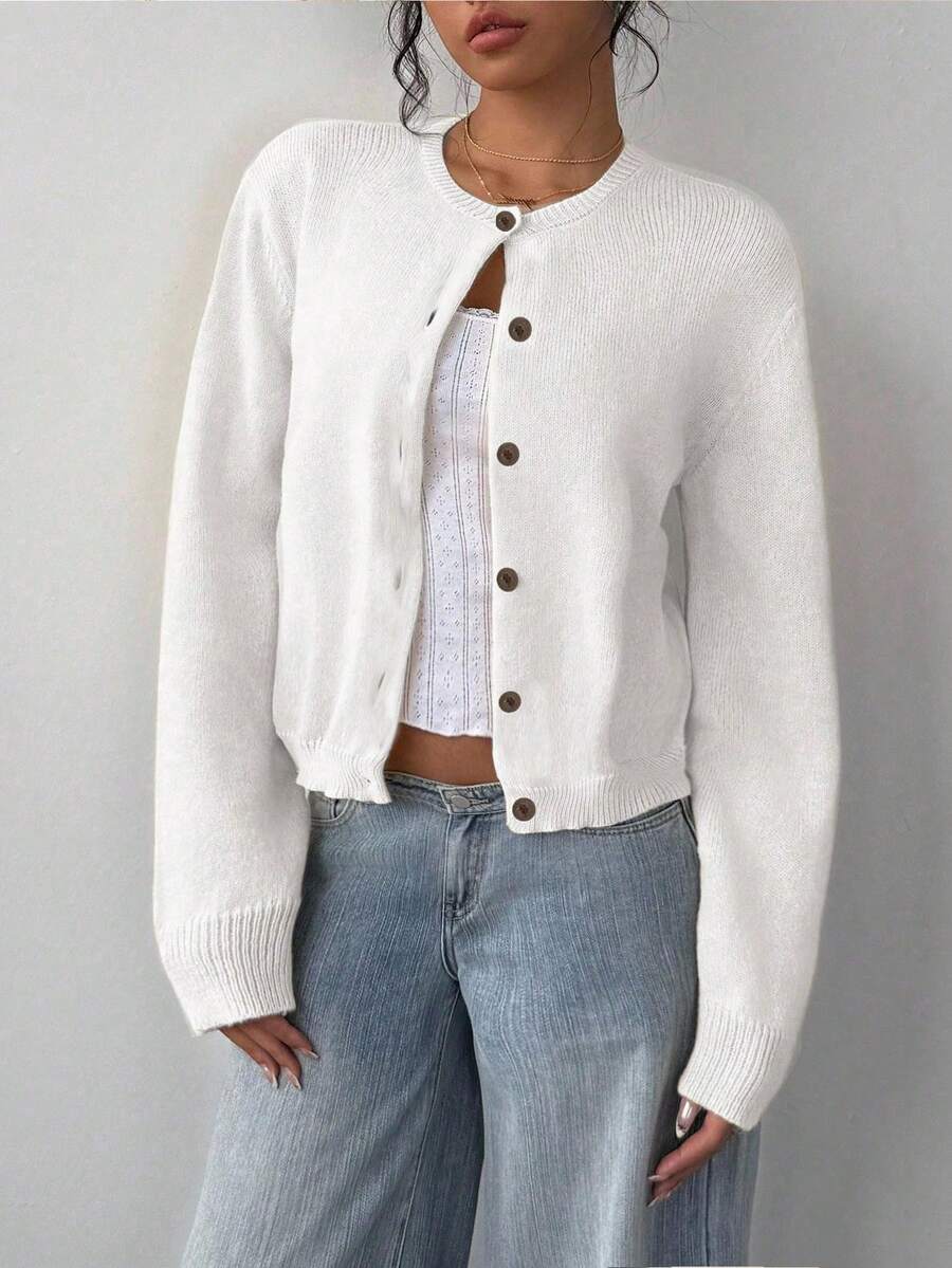 Amelia Fine Knit Button-Front Cardigan