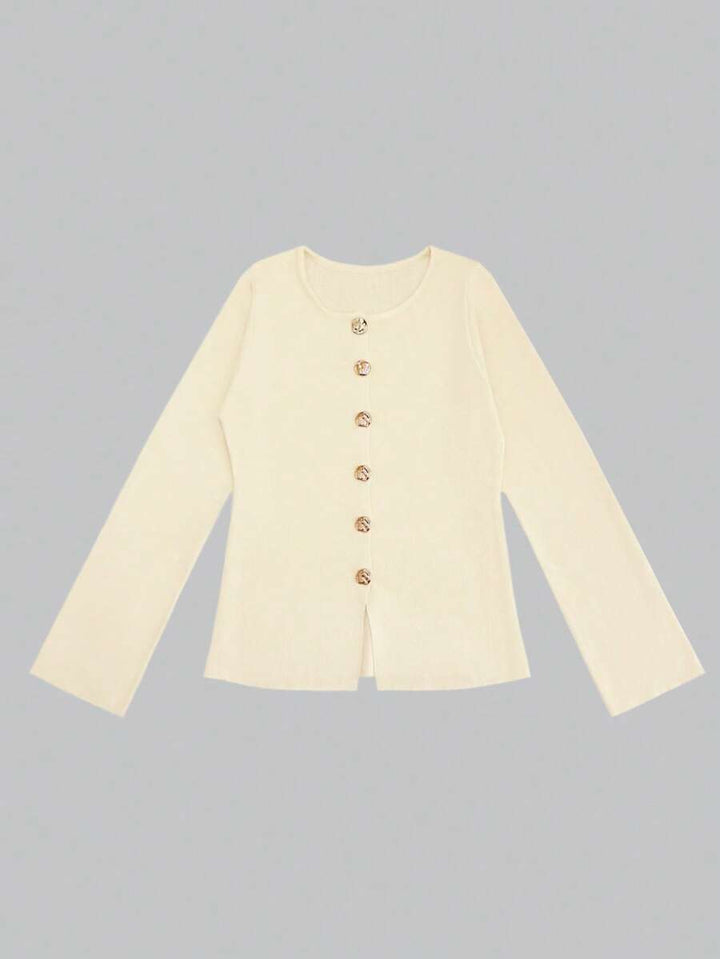 Elizabeth Slim-Fit Non-Woven Cardigan with Decorative Hardware