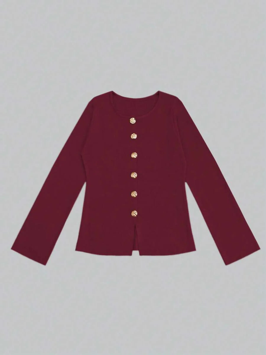 Elizabeth Slim-Fit Non-Woven Cardigan with Decorative Hardware