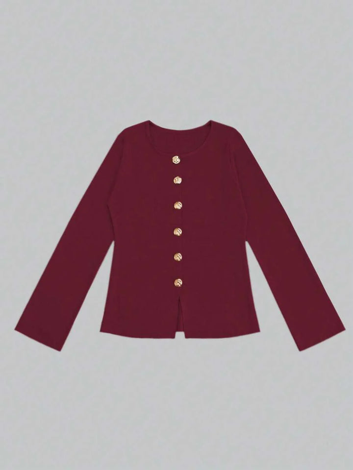 Elizabeth Slim-Fit Non-Woven Cardigan with Decorative Hardware