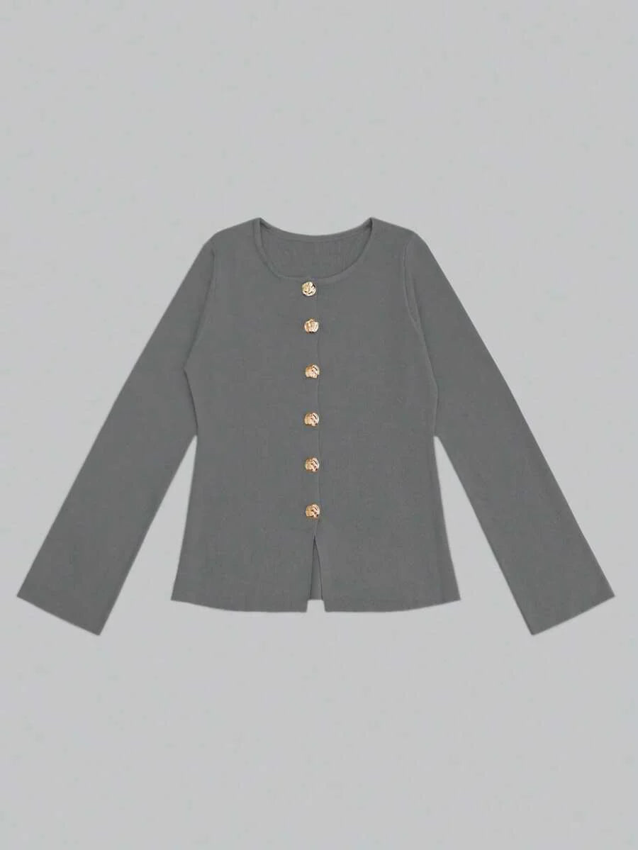 Elizabeth Slim-Fit Non-Woven Cardigan with Decorative Hardware