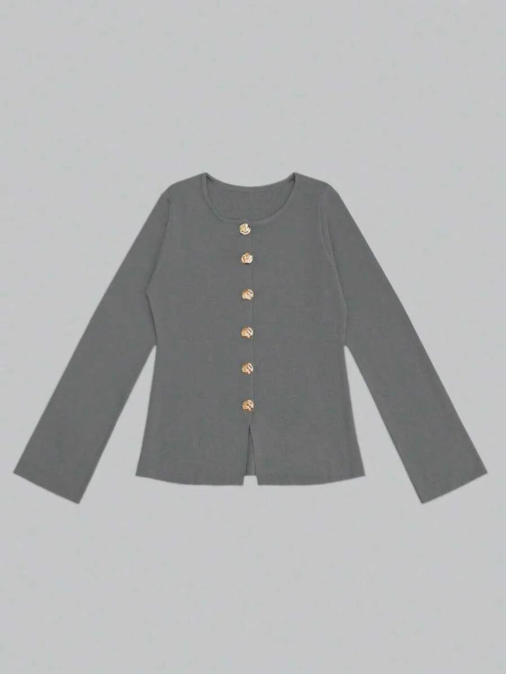 Elizabeth Slim-Fit Non-Woven Cardigan with Decorative Hardware