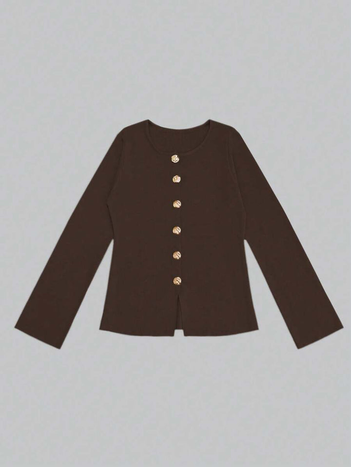 Elizabeth Slim-Fit Non-Woven Cardigan with Decorative Hardware