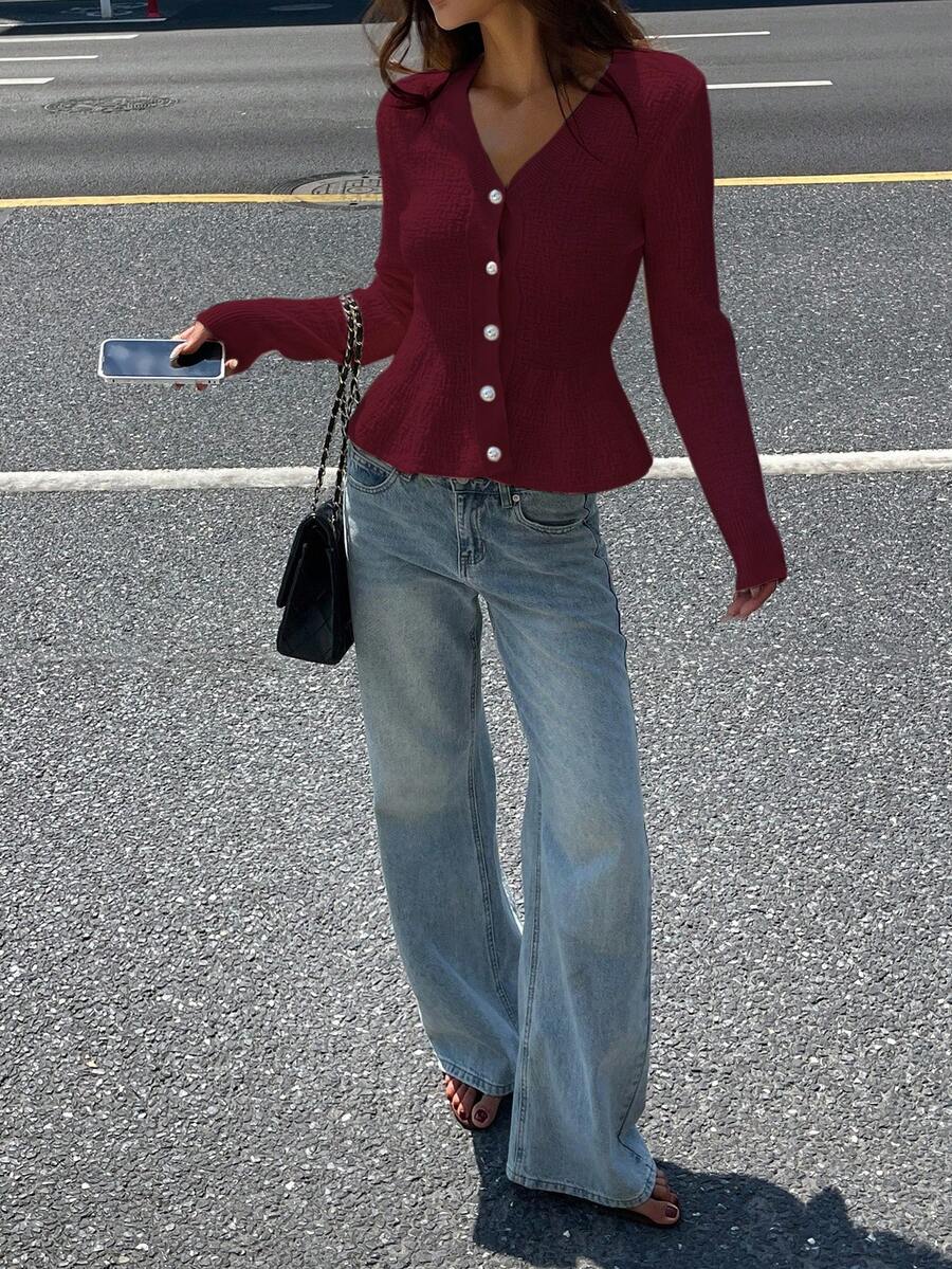 Scarlett Slim-Fit Full-Button Knit Cardigan