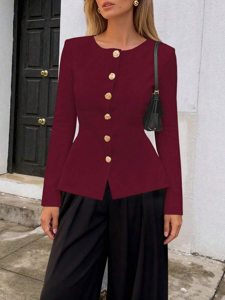 Elizabeth Slim-Fit Non-Woven Cardigan with Decorative Hardware