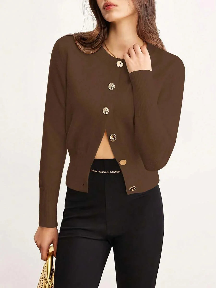 Aria Slim-Fit Full-Button Knit Cardigan