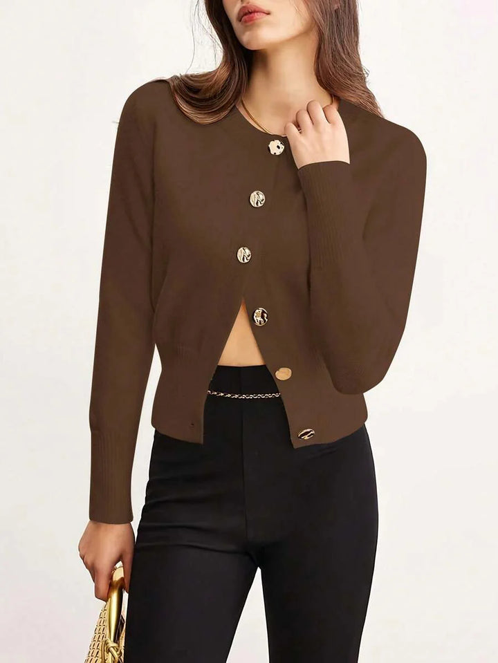 Aria Slim-Fit Full-Button Knit Cardigan