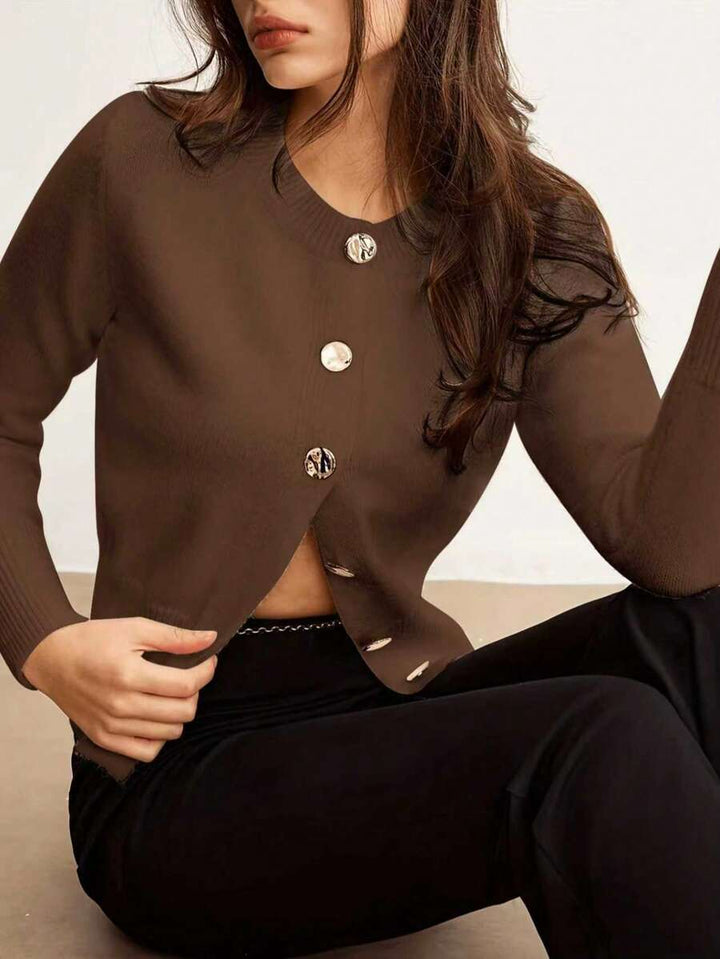 Aria Slim-Fit Full-Button Knit Cardigan