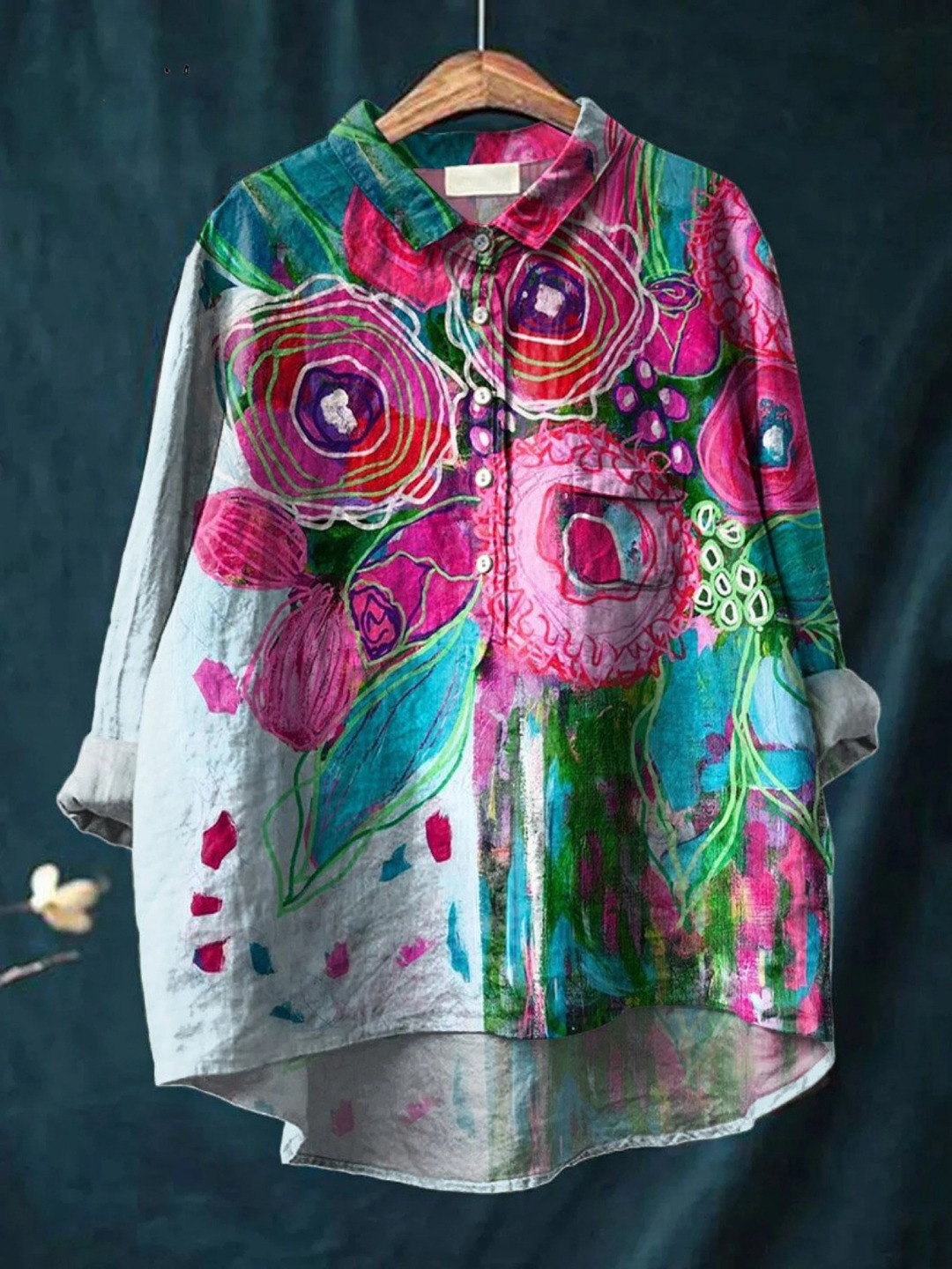 Willow Artistic Floral Single-Breasted Blouse