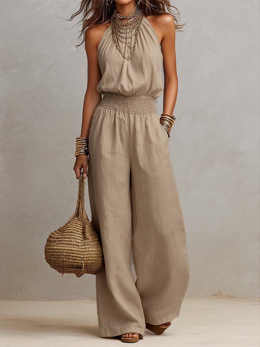 Valeria | Gathered Halter Wide-Leg Jumpsuit