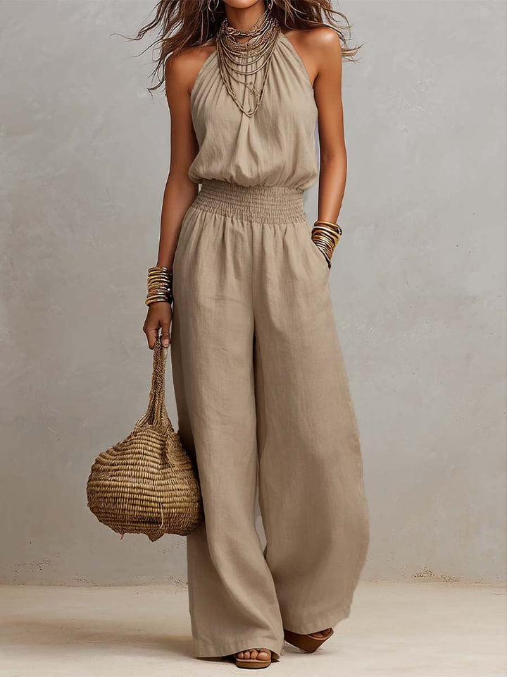 Valeria | Gathered Halter Wide-Leg Jumpsuit