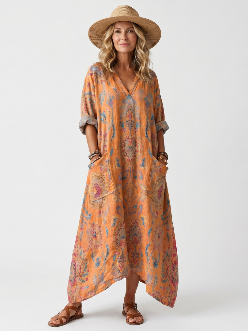 Remi | Printed Oversized V-Neck Pocket Maxi Dress