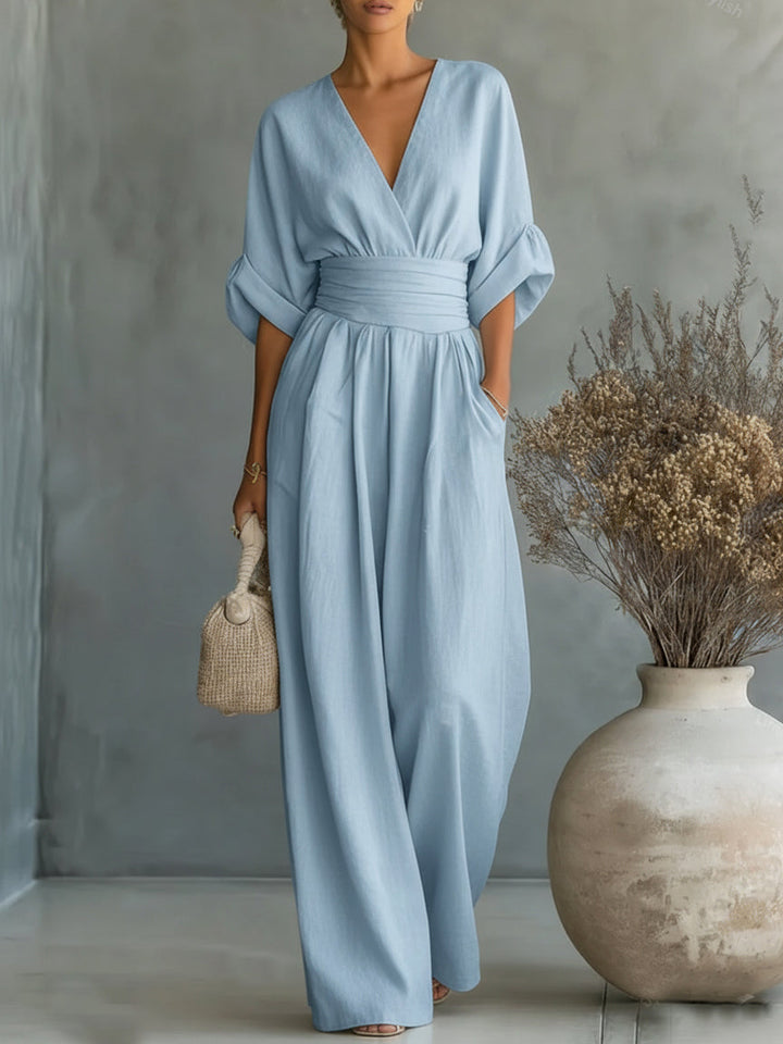 Rachel | Wrap V-Neck Obi-Waist Wide-Leg Jumpsuit