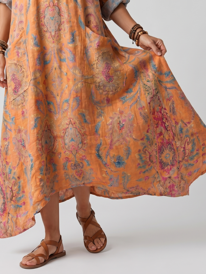 Remi | Printed Oversized V-Neck Pocket Maxi Dress