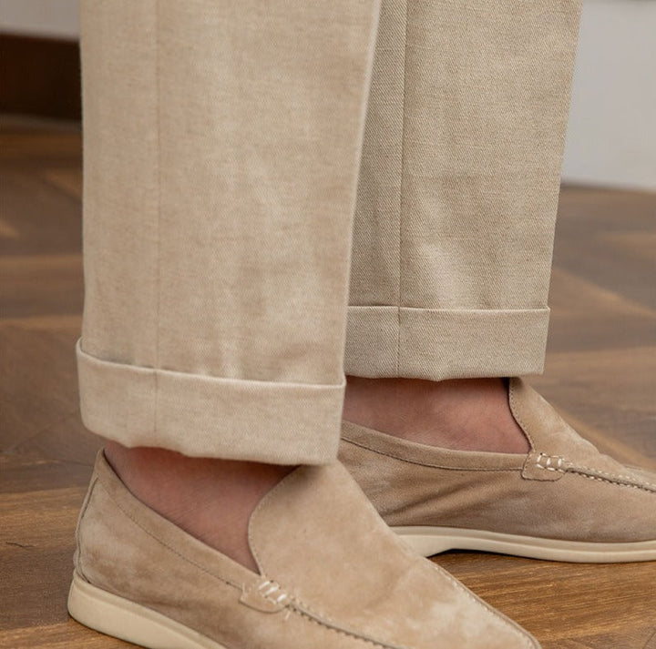 Casino Royale Linen Blend Double Pleated Straight Fit Trousers