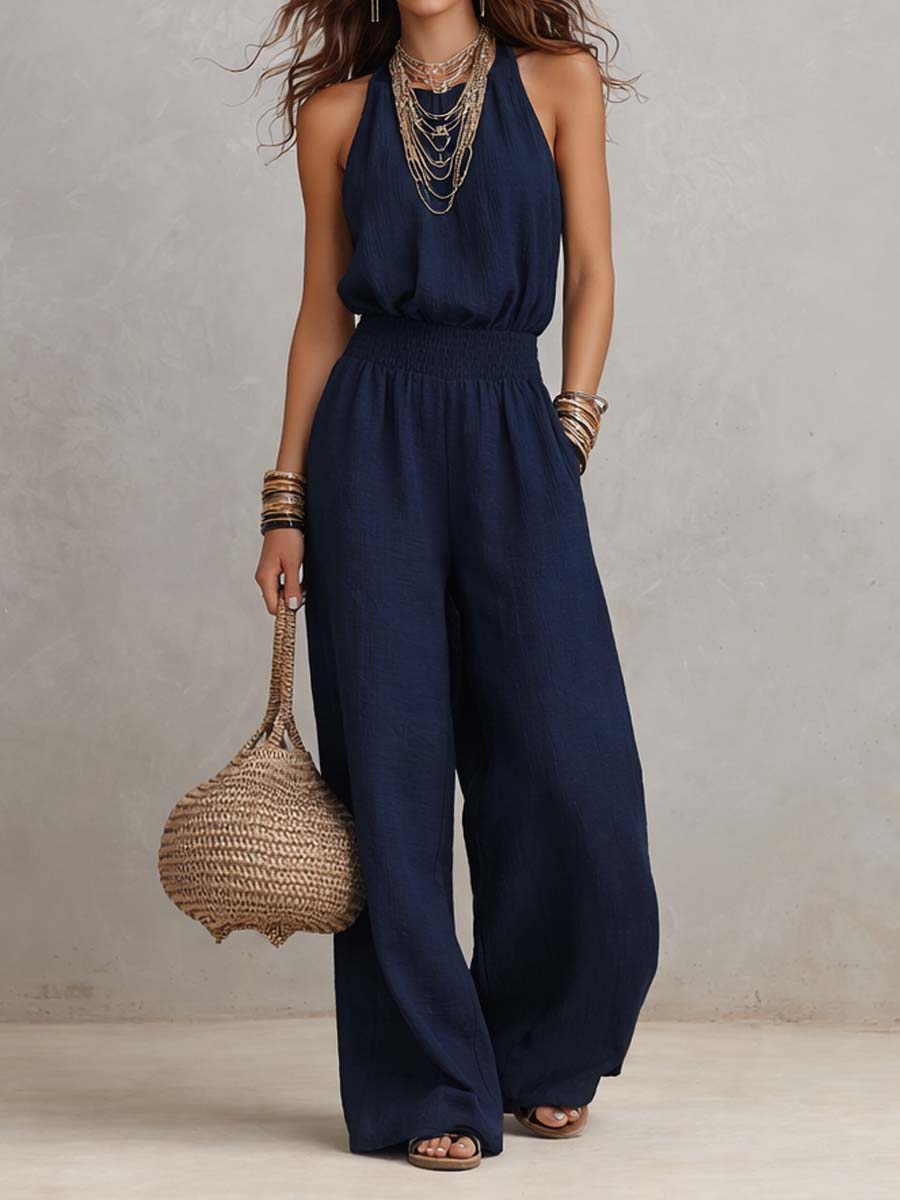 Valeria | Gathered Halter Wide-Leg Jumpsuit