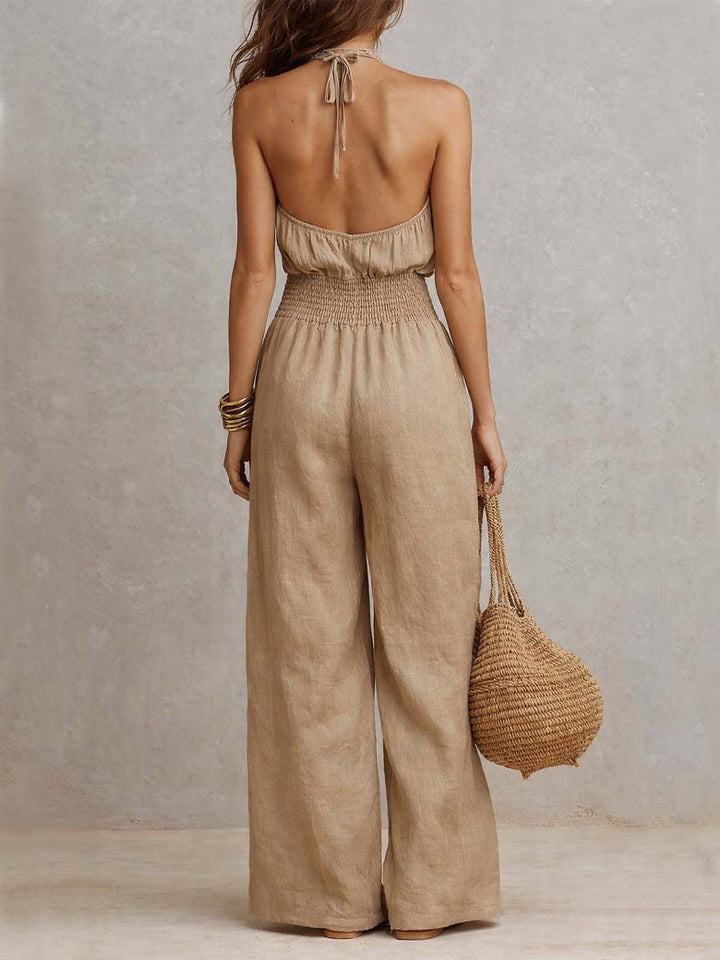 Valeria | Gathered Halter Wide-Leg Jumpsuit