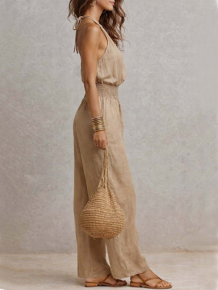 Valeria | Gathered Halter Wide-Leg Jumpsuit