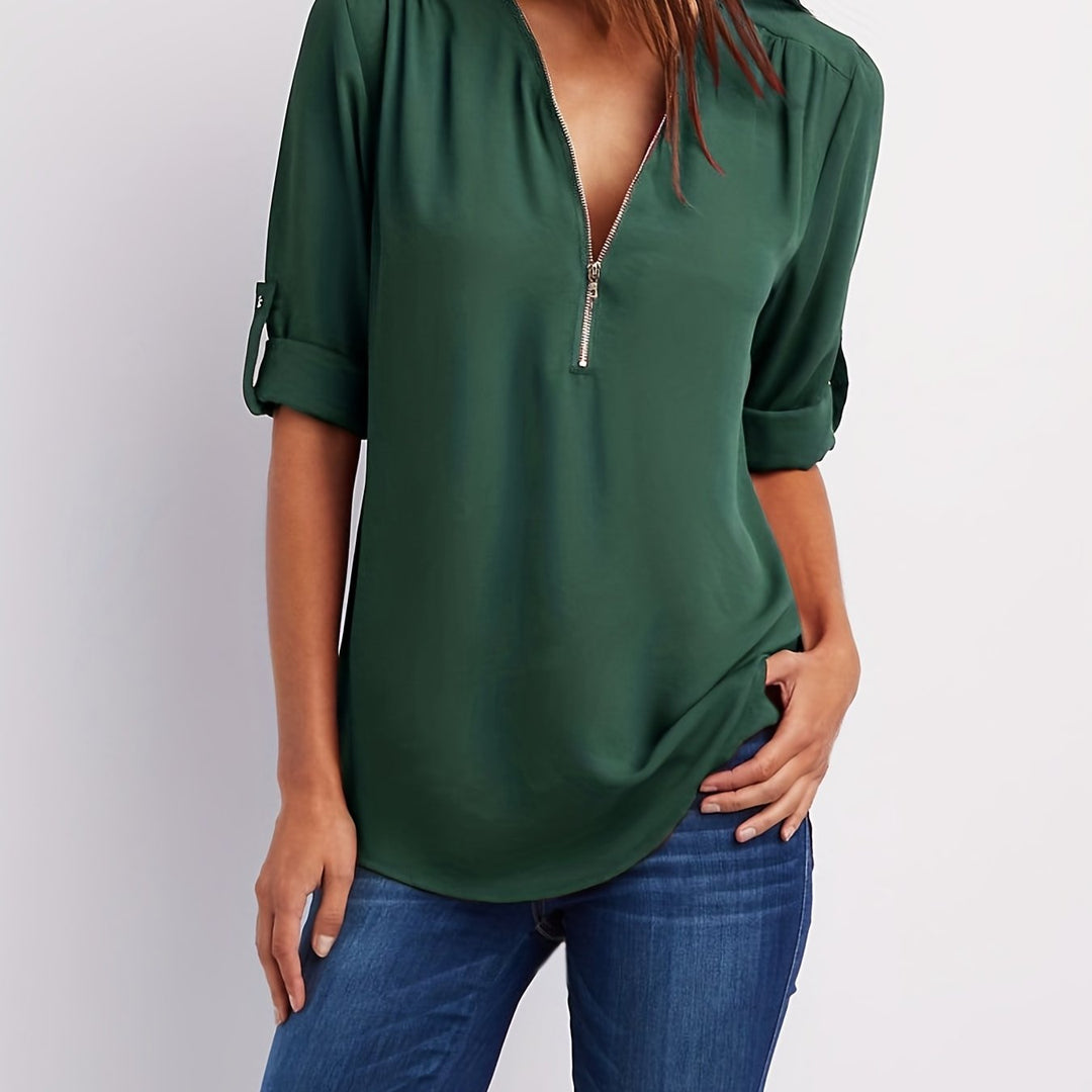 Laurel | Women's V-Neck Zip Blouse
