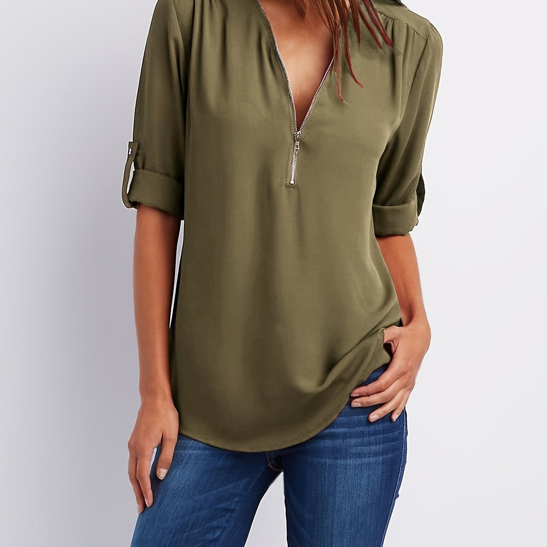 Laurel | Women's V-Neck Zip Blouse