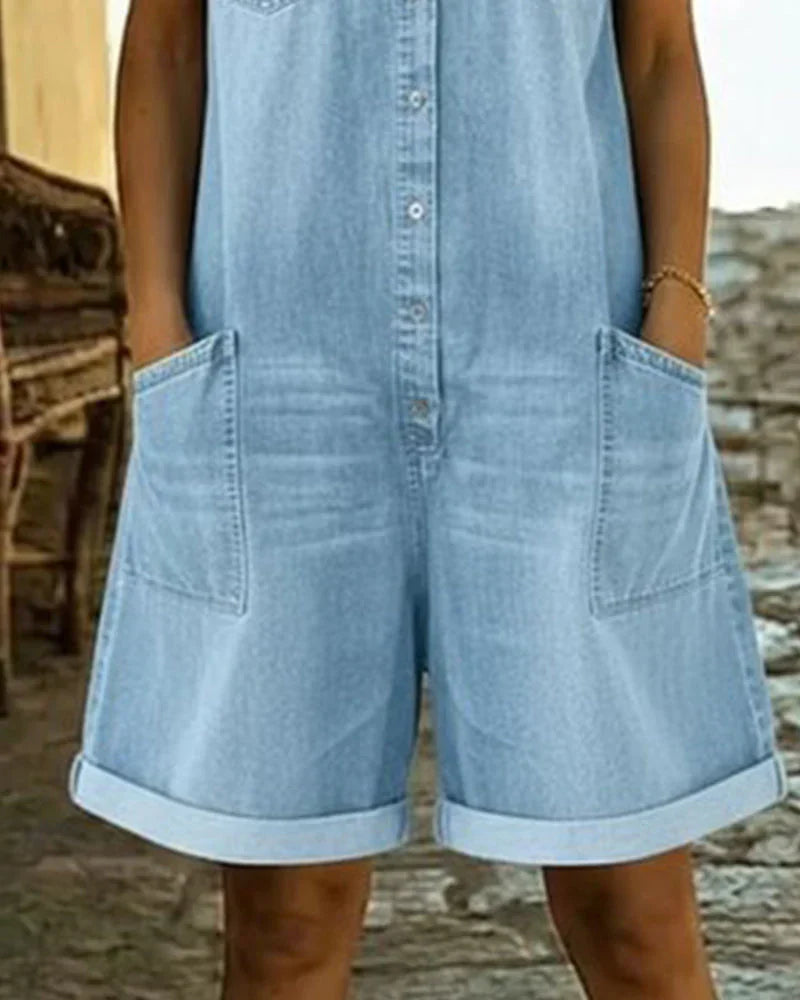 Paola | Button-Front Denim Short Jumpsuit
