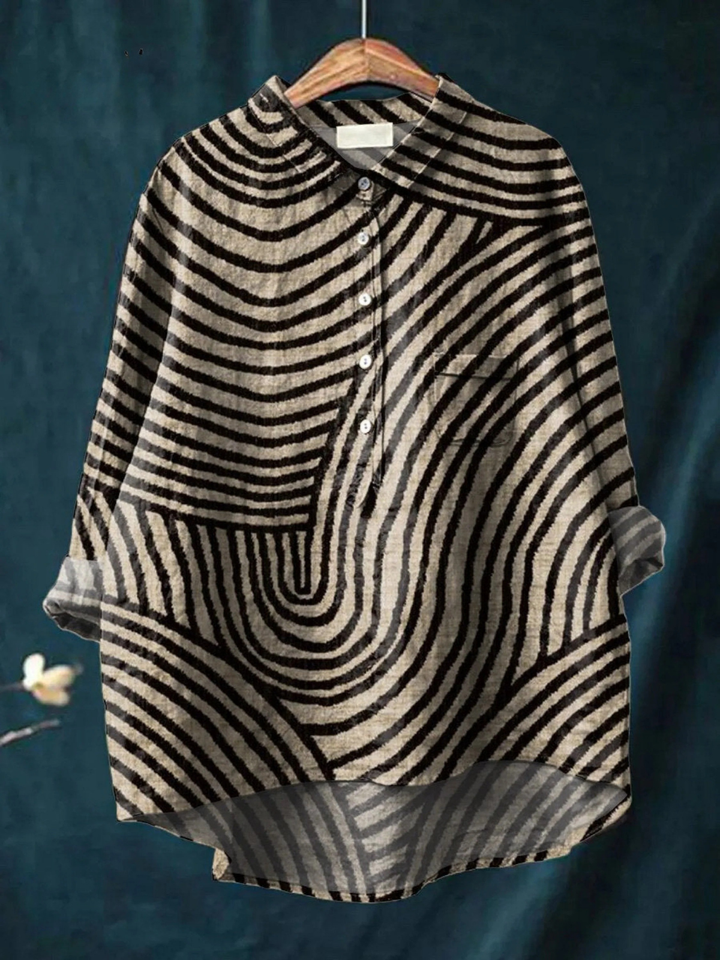 Kinsley Abstract Wave Print Button-Down Blouse