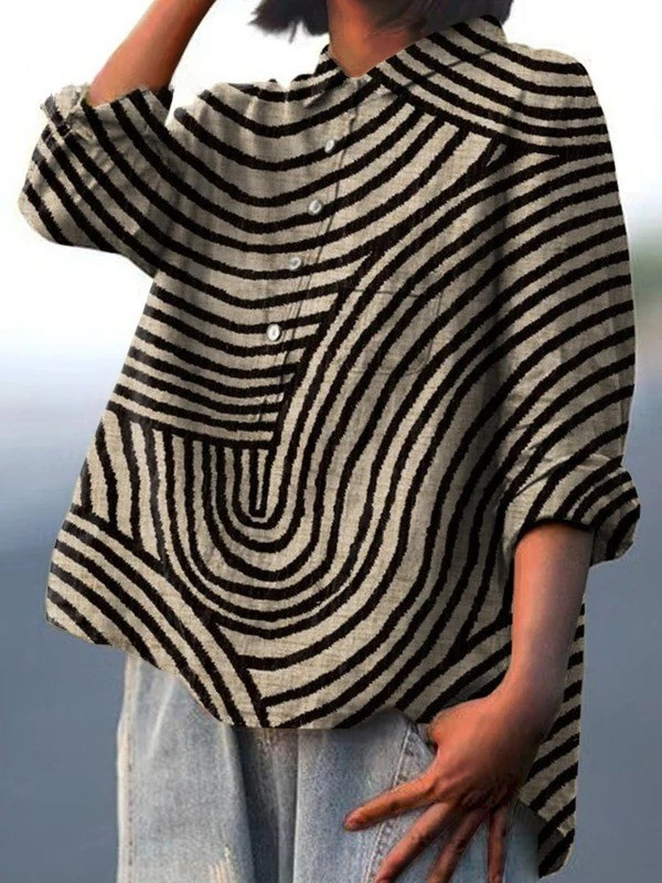 Kinsley Abstract Wave Print Button-Down Blouse
