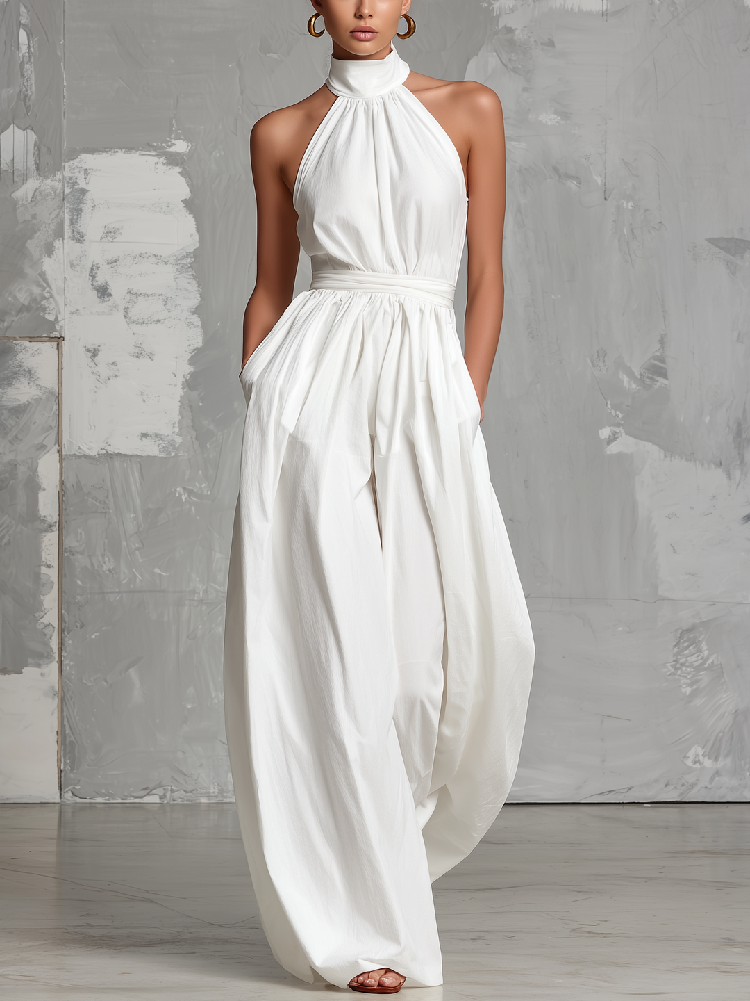 Zoltán | Draped Halter Neck Wide-Leg Jumpsuit
